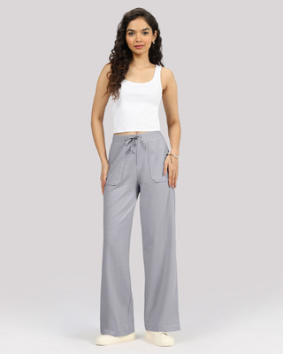 BlissClub Work-To-Wine Twill Pants Drawstring Patch Pocket - Tall Women Grey Trousers