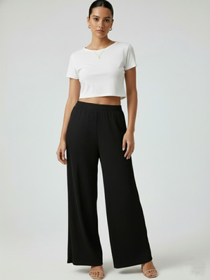DE TRENDZ Flared Women Black Trousers