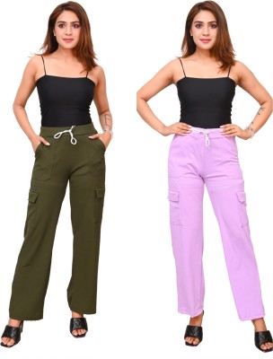 JOVSHIL Regular Fit Women Pink, Dark Green Trousers