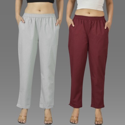 QuaClo Regular Fit Women Grey, Maroon Trousers