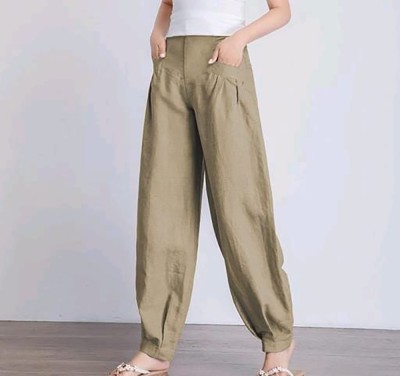 Outerwear Regular Fit Women Beige Trousers