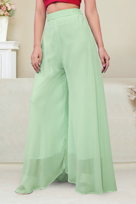 Anti Wrinkle Designer Flared Women Light Green Trousers