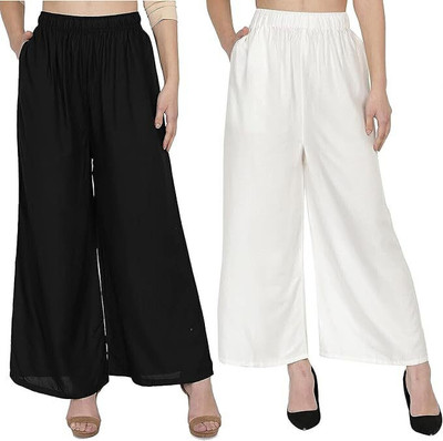 MOKSH Regular Fit Women White, Black Trousers