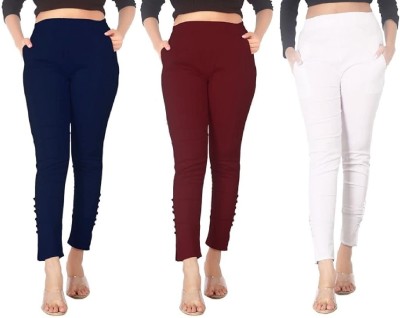 FeelBlue Skinny Fit Women Dark Blue, Maroon, White Trousers