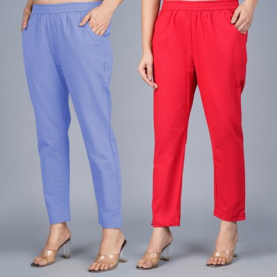 QuaClo Regular Fit Women Blue, Red Trousers