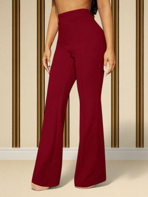 HouseOfCommon Comfort Fit, Regular Fit Women Maroon Trousers