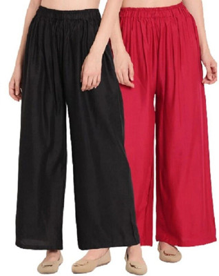 ZAYANQA Flared Women Black, Red Trousers