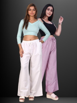 4K FASHION Relaxed Women White, Purple Trousers