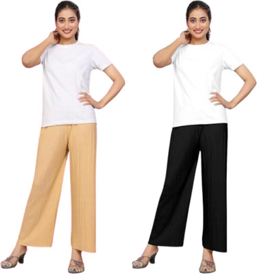 Khdijh Creation Regular Fit, Comfort Fit Women Black, Beige Trousers
