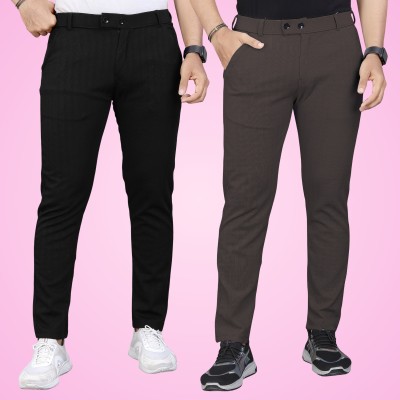 GIBBONTE Regular Fit Men Black, Brown Trousers