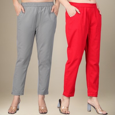 DGSM CRAFT Regular Fit Women Grey, Red Trousers