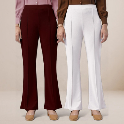 Anitafashion Loose Fit Women Maroon, White Trousers