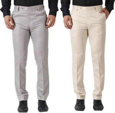 Maleno Slim Fit Men Grey, Cream Trousers