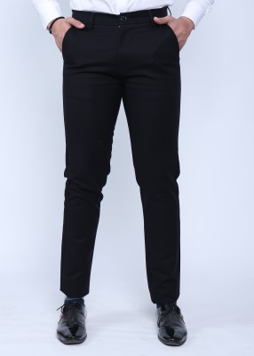 RAFFON Slim Fit Men Black Trousers