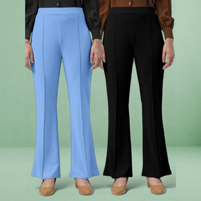 nitafashion Comfort Fit, Regular Fit Women Light Blue, Black Trousers