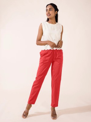 LOOKLINE Relaxed Women Red Trousers