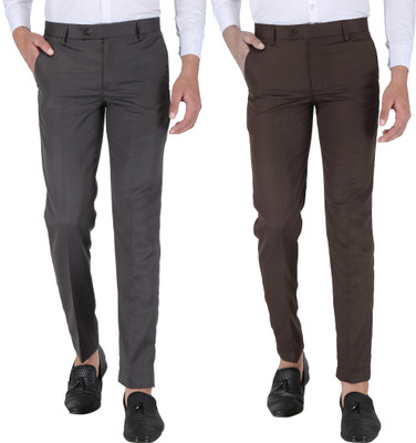 THE PS Regular Fit Men Grey, Brown Trousers
