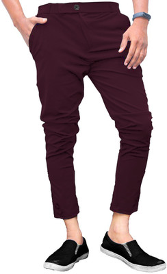 HOC Regular Fit Men Maroon Trousers