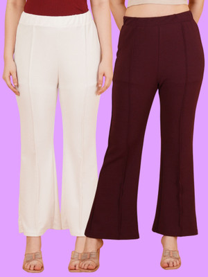 Parona Regular Fit Women White, Maroon Trousers
