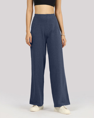 BlissClub Work-To-Wine Twill Wide Darts Pant - Tall Women Blue Trousers