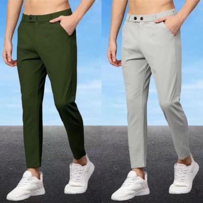 We Perfect Slim Fit Men Green, Grey Trousers