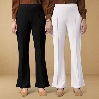 HouseOfCommon Comfort Fit, Regular Fit Women Black, White Trousers