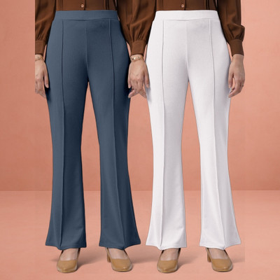 lookskky Loose Fit Women Grey, White Trousers