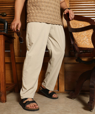 Instafab Plus Straight Fit Men Beige Trousers