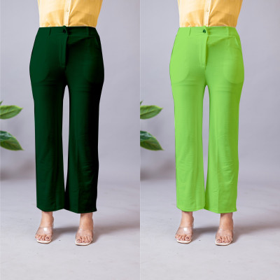 High Glitz Regular Fit Women Dark Green, Light Green Trousers