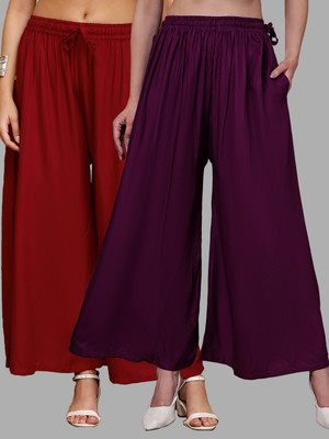 VALLES365 by S.c. Flared Women Purple, Maroon Trousers