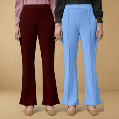 jenile stoor Comfort Fit, Regular Fit Women Maroon, Light Blue Trousers