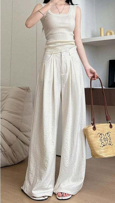 OUTZIDR Loose Fit Women Beige Trousers