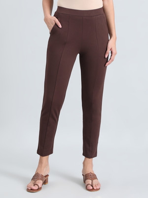 GO COLORS Slim Fit Women Brown Trousers