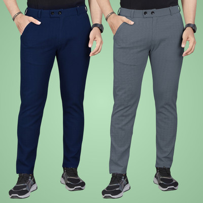 GIBBONTE Regular Fit Men Grey, Blue Trousers