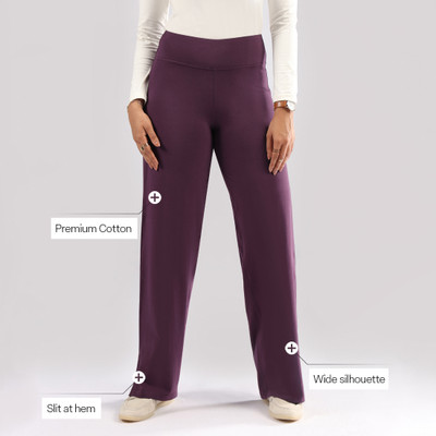 BlissClub AM:PM Cotton Wide Leg Pants, Lite - Tall Relaxed Women Maroon Trousers