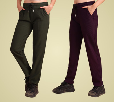 GIBBONTE Self Design Women Dark Green, Purple Track Pants