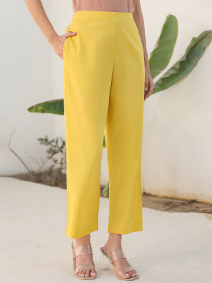 Janasya Comfort Fit Women Yellow Trousers