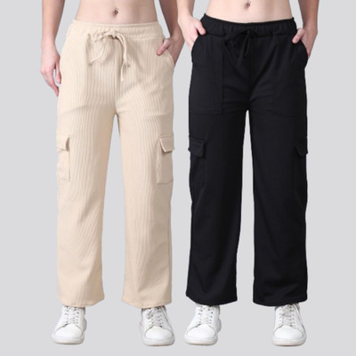 Aileyis Regular Fit Women Beige, Black Trousers