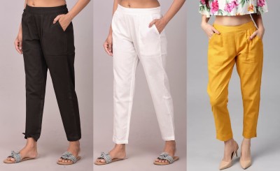 Adhisa Regular Fit Women Black, White, Yellow Trousers