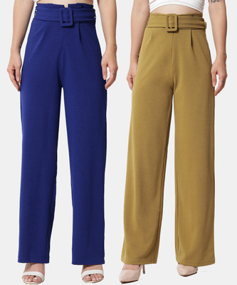 KOTTY Regular Fit Women Blue, Brown Trousers
