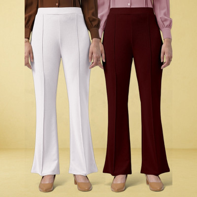 nitafashion Loose Fit Women White, Maroon Trousers