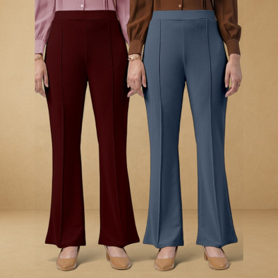 Squadfashion Loose Fit Women Maroon, Grey Trousers
