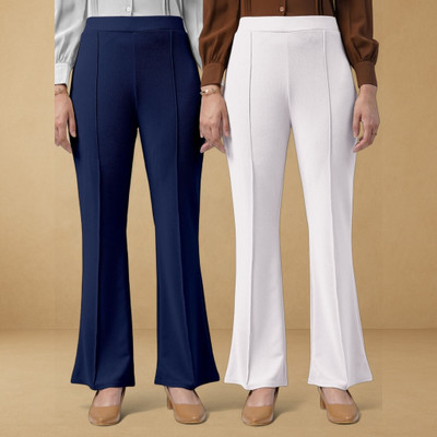 lookskky Loose Fit Women Dark Blue, White Trousers