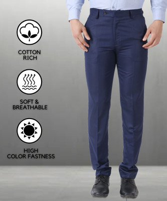 SYLZON Slim Fit Men Dark Blue Trousers