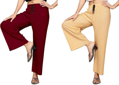 Khdijh Creation Regular Fit, Comfort Fit Women Maroon, Beige Trousers