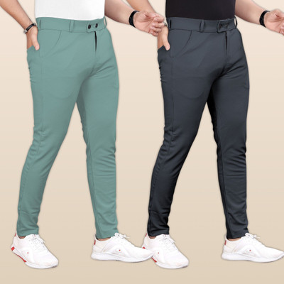 GIBBONTE Slim Fit Men Green, Grey Trousers