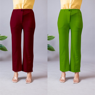 INDIANRANG Regular Fit Women Maroon, Green Trousers