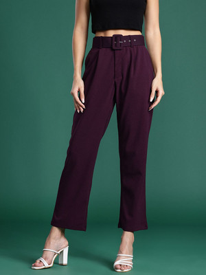 Dressberry Regular Fit Women Purple Trousers