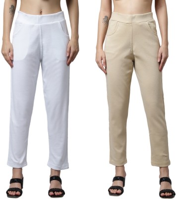 legitlooks Comfort Fit, Regular Fit Women White, Beige Trousers