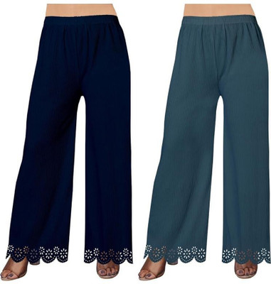 ALKASWAA CLOTHING Flared Women Dark Blue, Light Blue Trousers